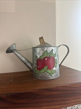 Vintage Kmart Galvanized Metal Watering Can - Hand Painted Apple Farmhouse Decor